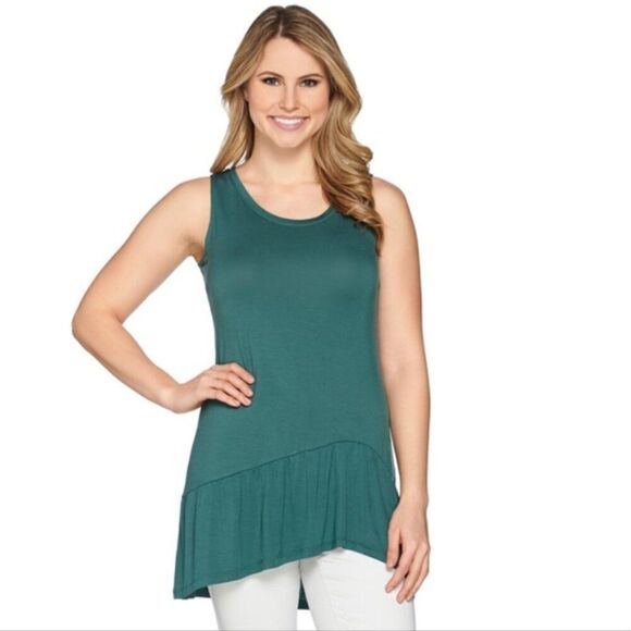 New LOGO by Lori Goldstein Knit Tank with Asymmetrical Peplum | Size XXS - Picture 1 of 8